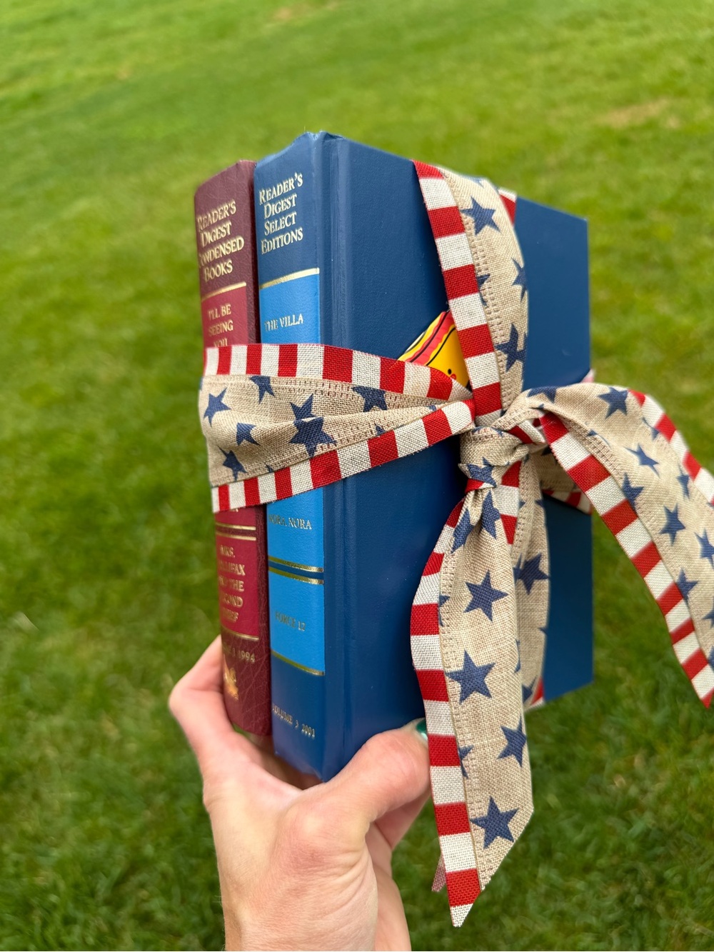 Patriotic Star & Stripe Burlap Gift Ribbon - Blue, Red & Cream